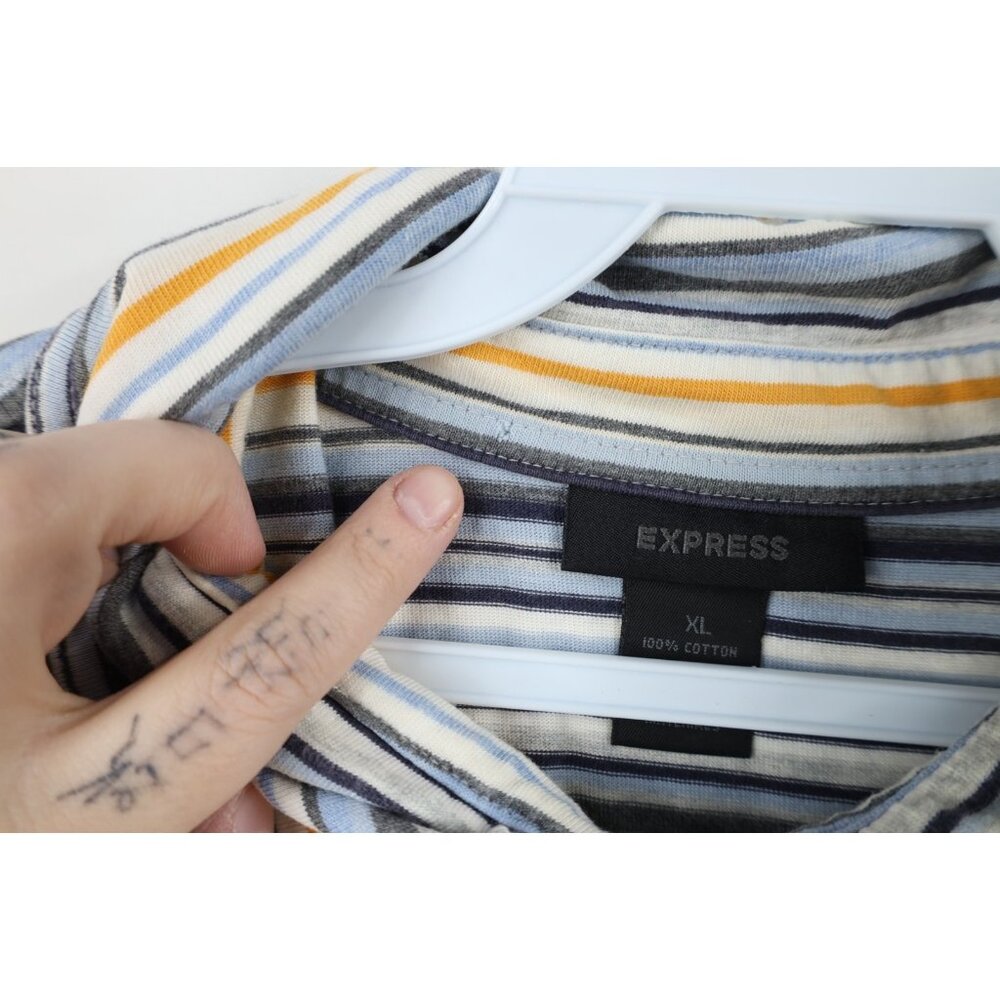 Vintage Express Mens XL Distressed Rainbow Striped Knit Collared Polo Shirt - Picture 6 of 11